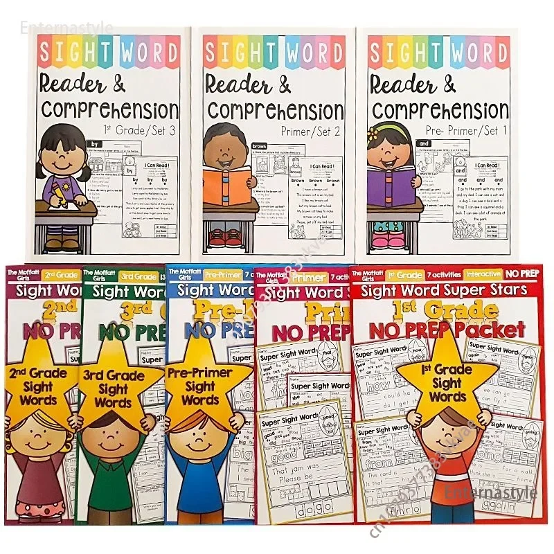 5 Books/Set English Sight Word Super Stars Pre-Primer To 3rd Grade Studlents Textbook Practice Phonics Workbook