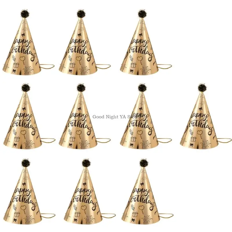 10xReusable Paper Cone Party Hat With Glittering Design For Most Ages