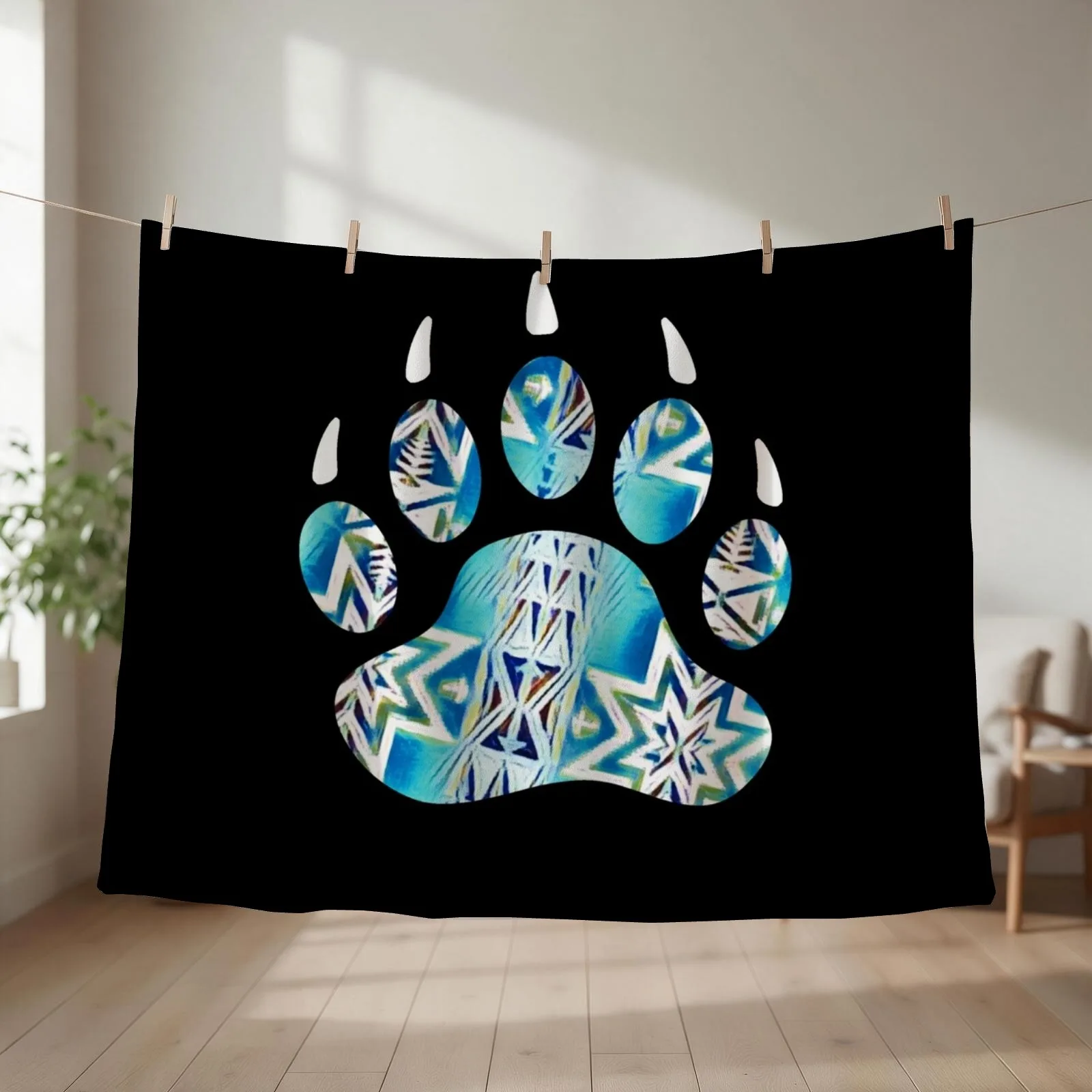 Native Bear Paw Print Turquoise/White Throw Blanket Beautifuls for winter Picnic manga Blankets