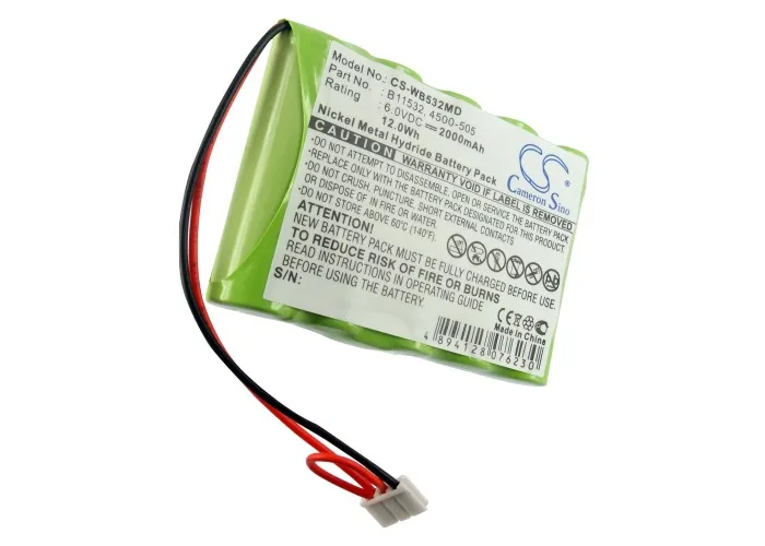 2000mAh 6.0V 12.00Wh Medical Ni-MH Battery for Welch-Allyn B11532 4500-505 CSA03025 LXi VITAL Signs Printer