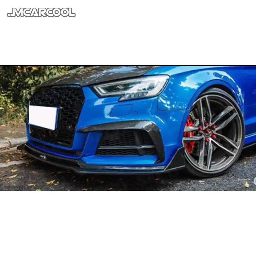 JMCARCOOL Przednie światło przeciwmgielne z włókna węglowego Zderzak Splitter Fins Zestawy karoserii do Audi S3 A3 Sline Sedan 2017-2019 Akcesoria