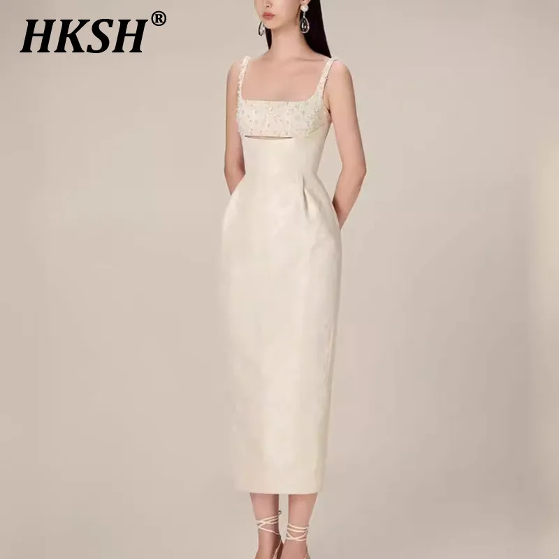 

HKSH летнее новое женское модное элегантное оригинальное дизайнерское платье для похудения с жаккардовой вышивкой и расклешенными бретелями HK5821