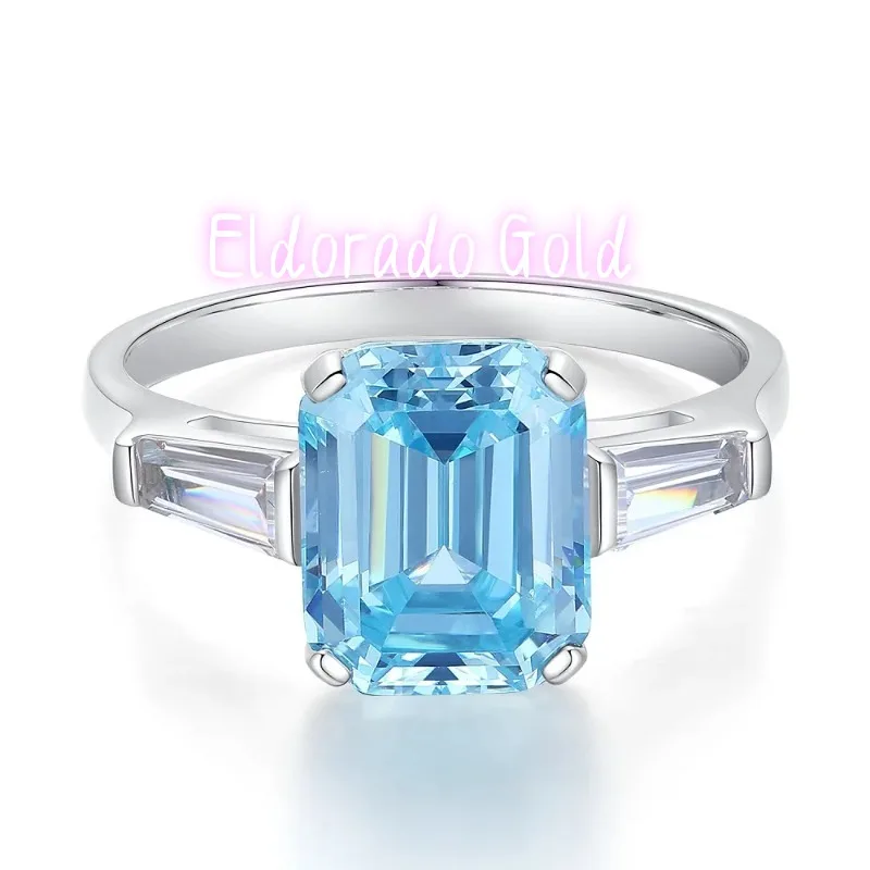 

Eldorado Gold Luxury Solid Platinum PT950 Aquamarine 6 karat Diamond Ring Women's Moissanite Ring