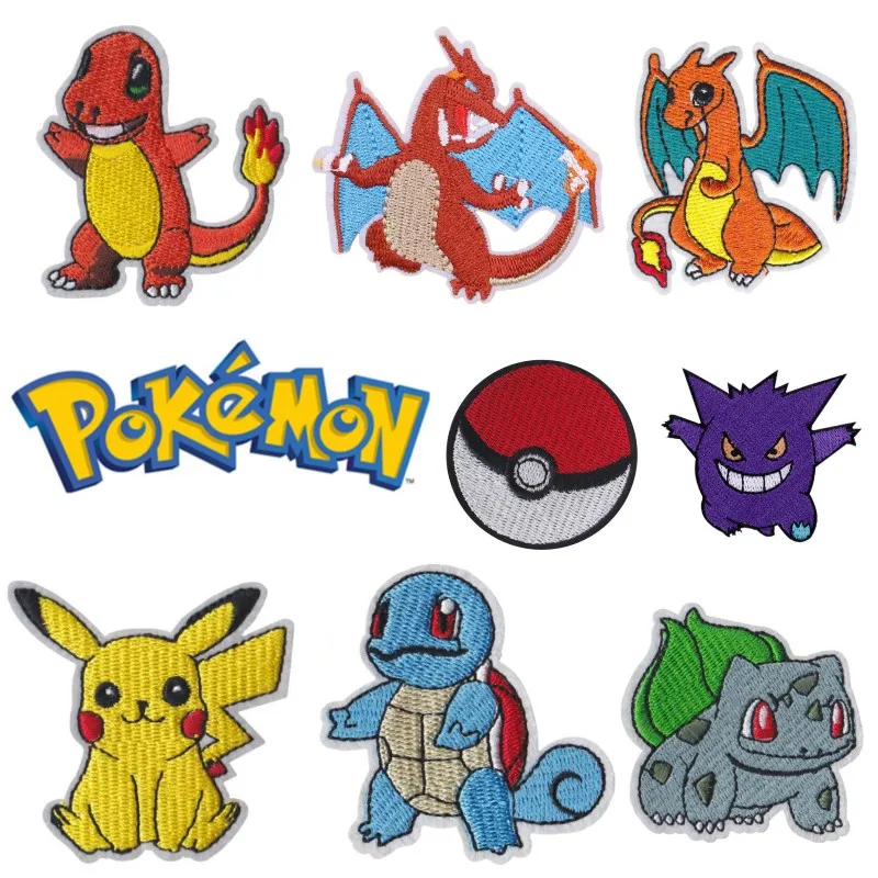 Neuer Pokemon-Stoff-Patch im 33-Stil, Charzard Pikachu, Kleidungsaufkleber, zum Aufnähen, Stickerei-Patches, Applikation zum Aufbügeln auf Kleidung, DIY