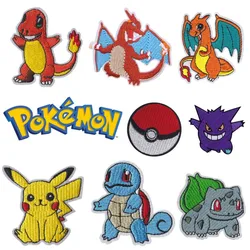 Parche de tela de Pokémon de 33 estilos, pegatinas de ropa de Charzard, Pikachu, parches bordados para coser, apliques de ropa para planchar, bricolaje, nuevo