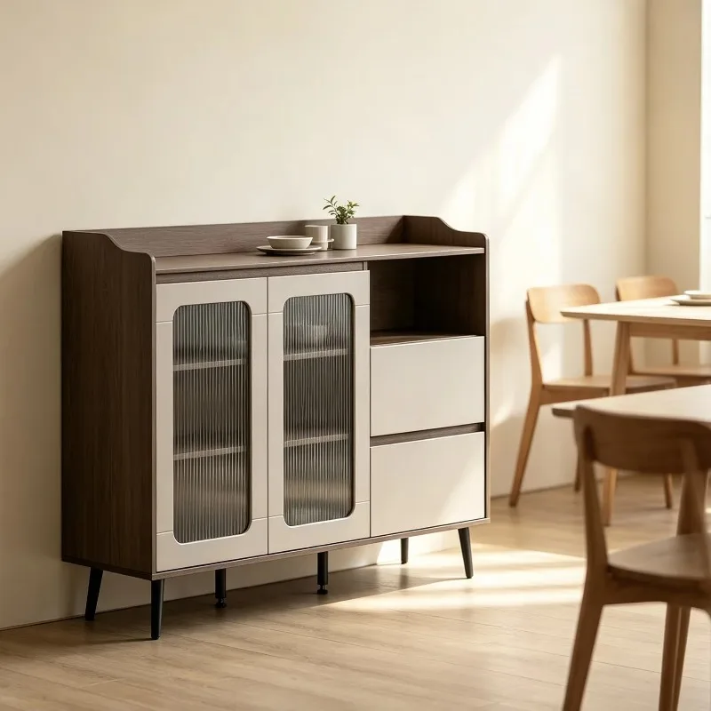 Modern living room dining room wall integrated wooden panel dining side cabinet locker tea cabinet