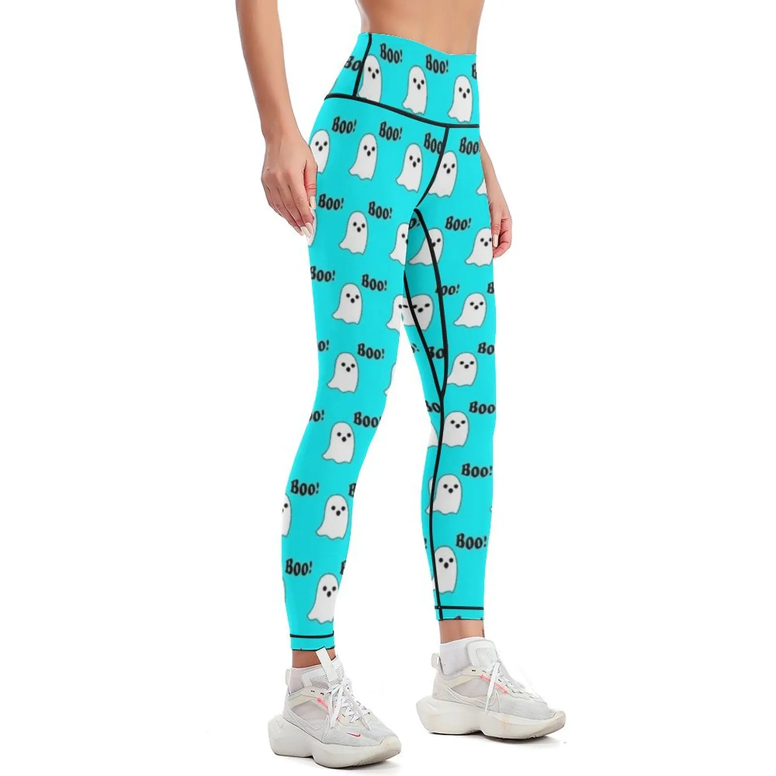 Boo! Halloween Ghost Design Mask (Cyan Blue) Leggings sport legging gym's clothing Womens Leggings