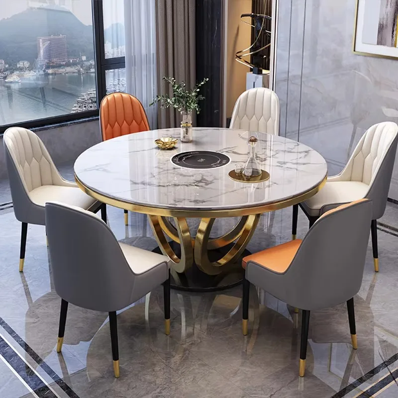 

Marble Dining Table Set For Home Italian Durable Round Dining Table Furniture Luxury High Quality Dinner Table With Chairs