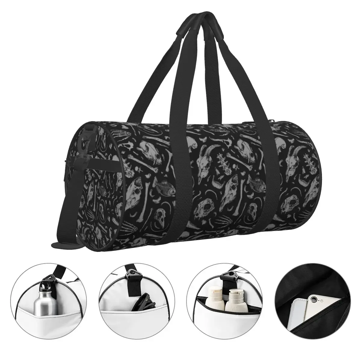 Bones Sports Bags Skull Dark Deniart Travel Gym Bag with Shoes Graphic Handbags Men Design Outdoor Fitness Bag