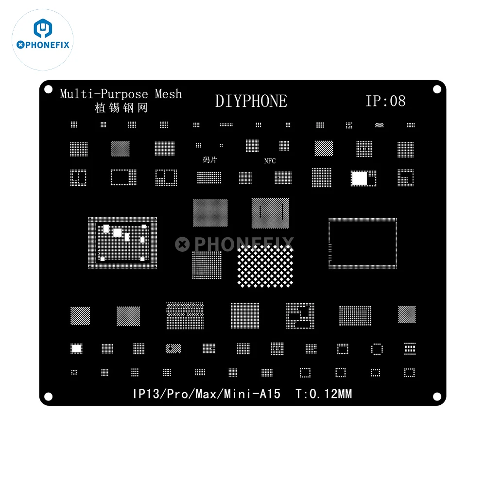 Imagem -05 - Conjunto de Kit de Estêncil de Reballing Bga de Aço Preto para Iphone 16 15 14 13 12 11 Pro Max x 8p Cpu de Aço Preto ic Chip Rede de Solda de Estanho