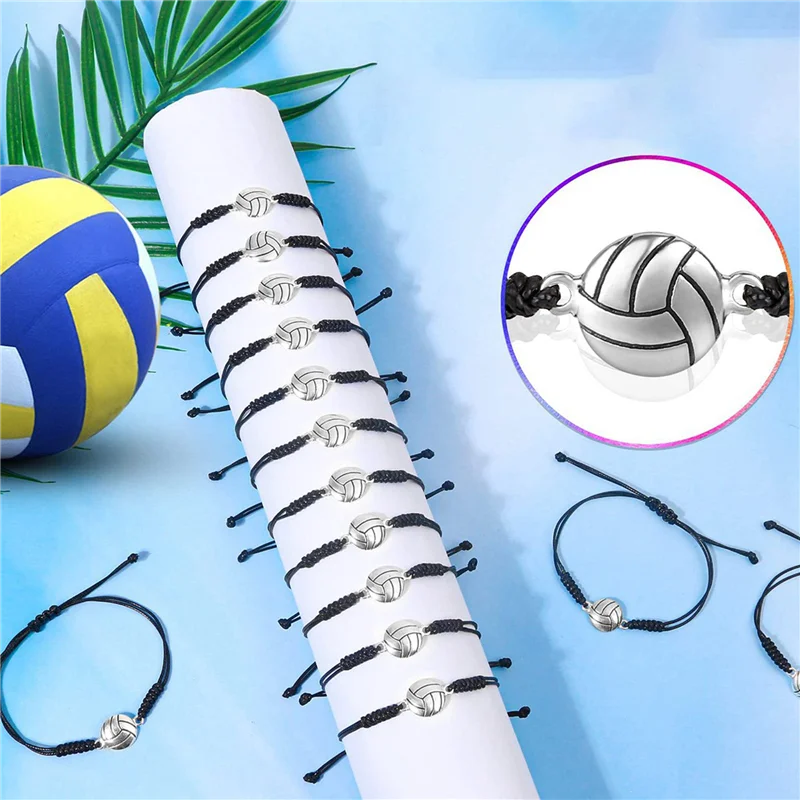 

AT21-72 Piece Volleyball Bracelets, Volleyball Charm Bracelet, Braided String Bracelet With Volleyball Pendant Decoration
