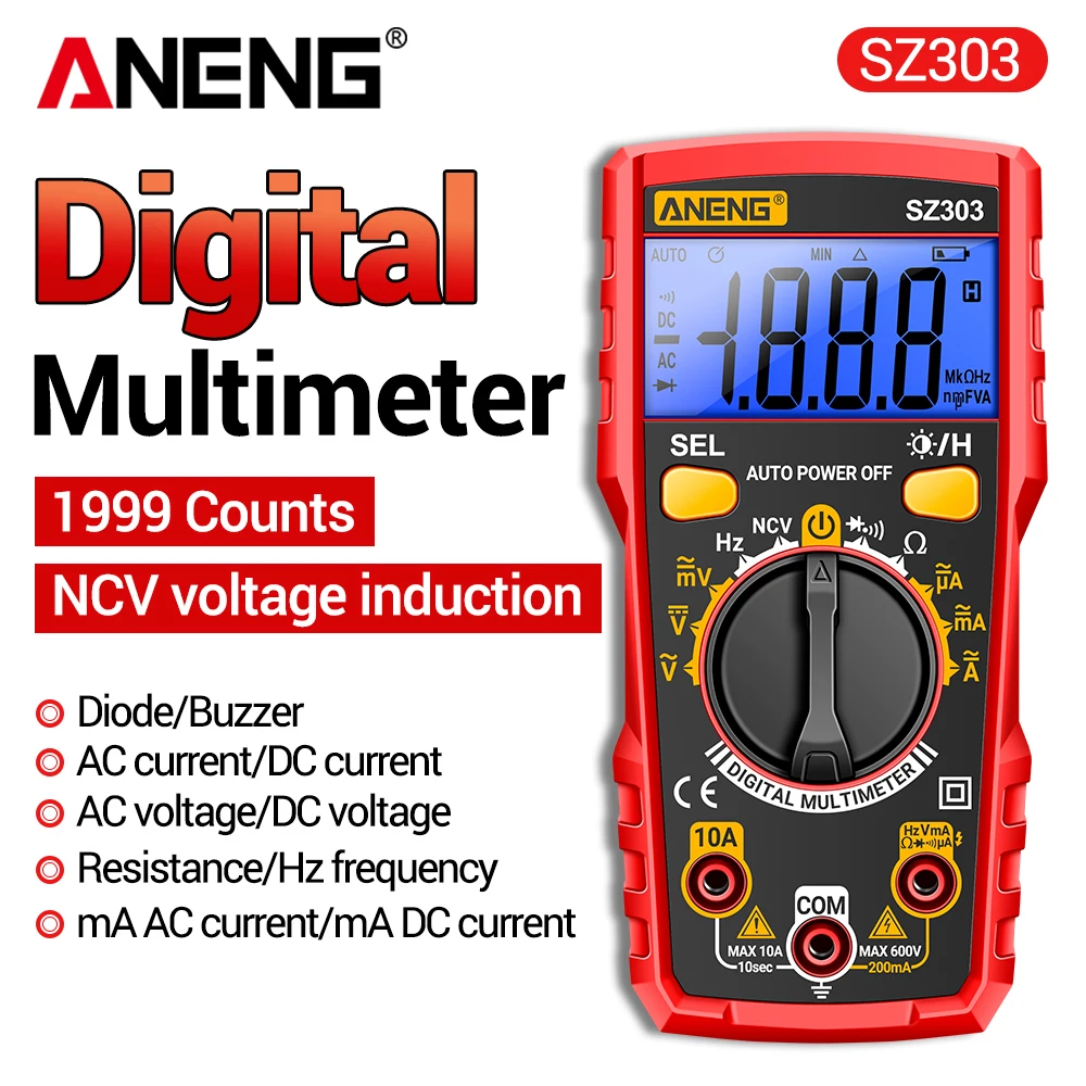Multímetro Digital Inteligente ANENG SZ303, Medidor de Voltaje CA/CC, Corriente, Datos Eléctricos, Retención de Datos, Diodo, Buzzer, Herramienta de Detección Profesional