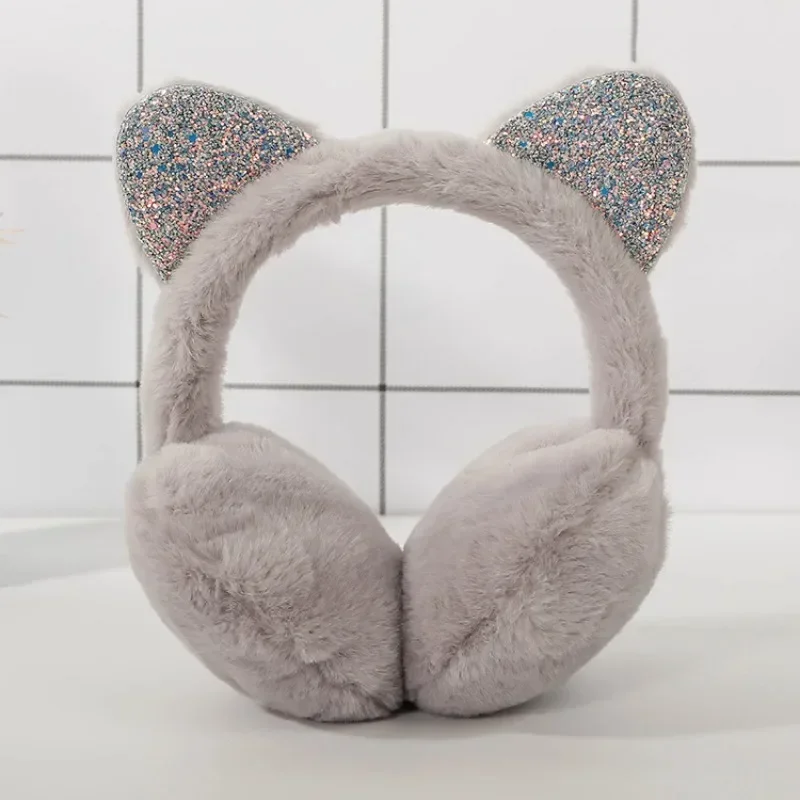 New Lovely Winter Warm Cat Ear Warmers Glitter Ears Plush Earmuffs for Women Playful Girls Ear Muffs Cold Protection Warm Hot