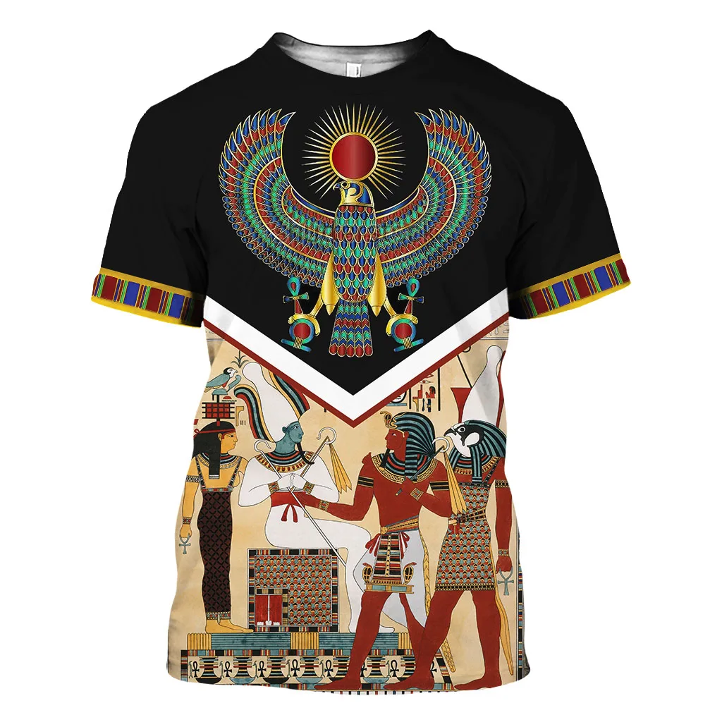 Egyptian God Eye Horus Graphic Harajuku Print Personality Retro Literary Hip Hop Men\'s And Women Short Sleeve Round Neck T-shirt