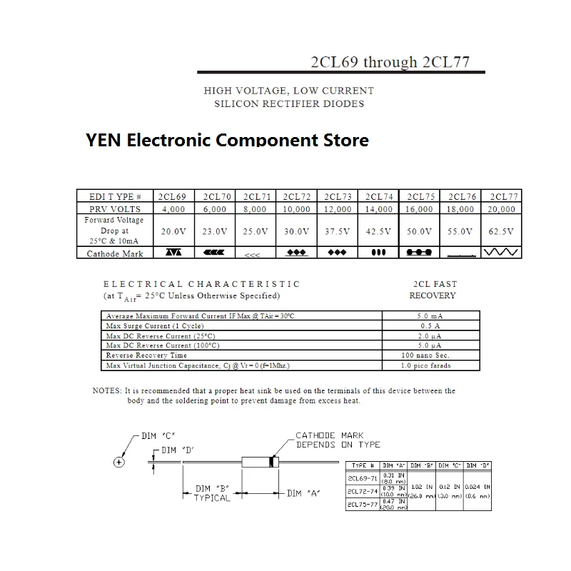 1PCS Brand New Original 2CL77 2CL69 2CL70A 2CL71A 2CL72 2CL73 2CL74 2CL75 2CL76 2CL78 2CL82 High Voltage Diode 5MA HV Rectifier