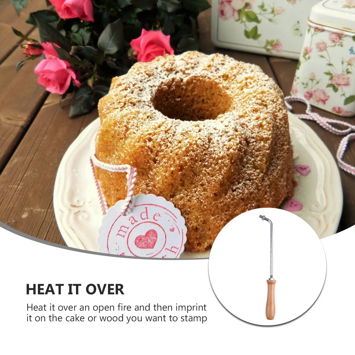 

1Pcs Cake Stamp Handle Copper Wood Stamping Iron Stick Heat Resistant Bend Embossing Iron Handle for Bakery Bread Logo