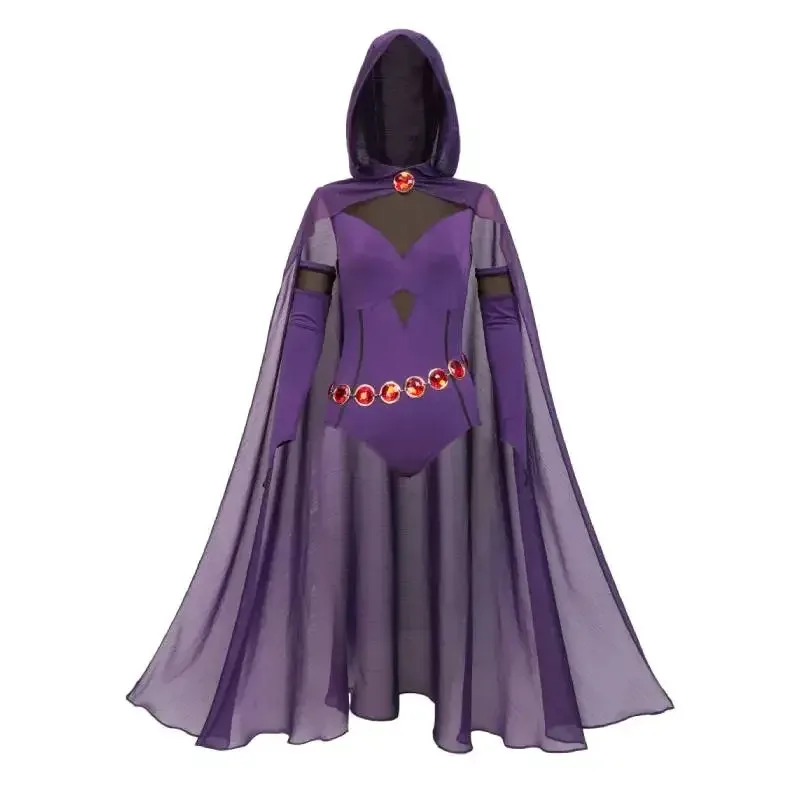 

WSIX magical girl cosplay bodysuit full set with purple hooded cloak and gem stone belt jumpsuit cloak belt suit Halloween CVB46
