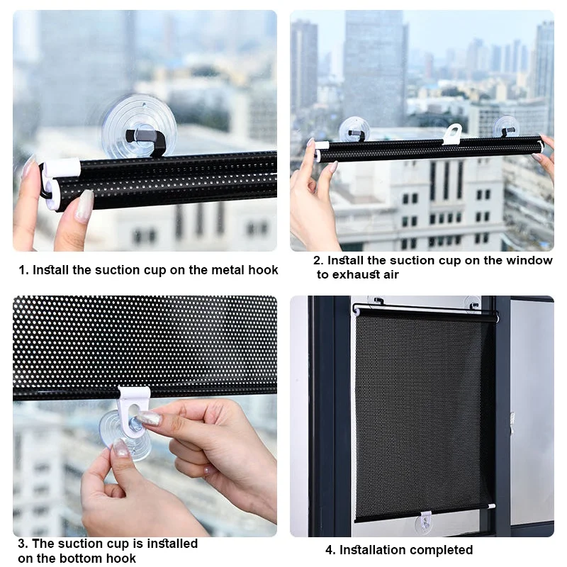 Sunshade Roller Blinds Curtains Blackout Curtain Suction Cup Punch-free Retractable Window Kitchen Privacy Drape for Bedroom Car