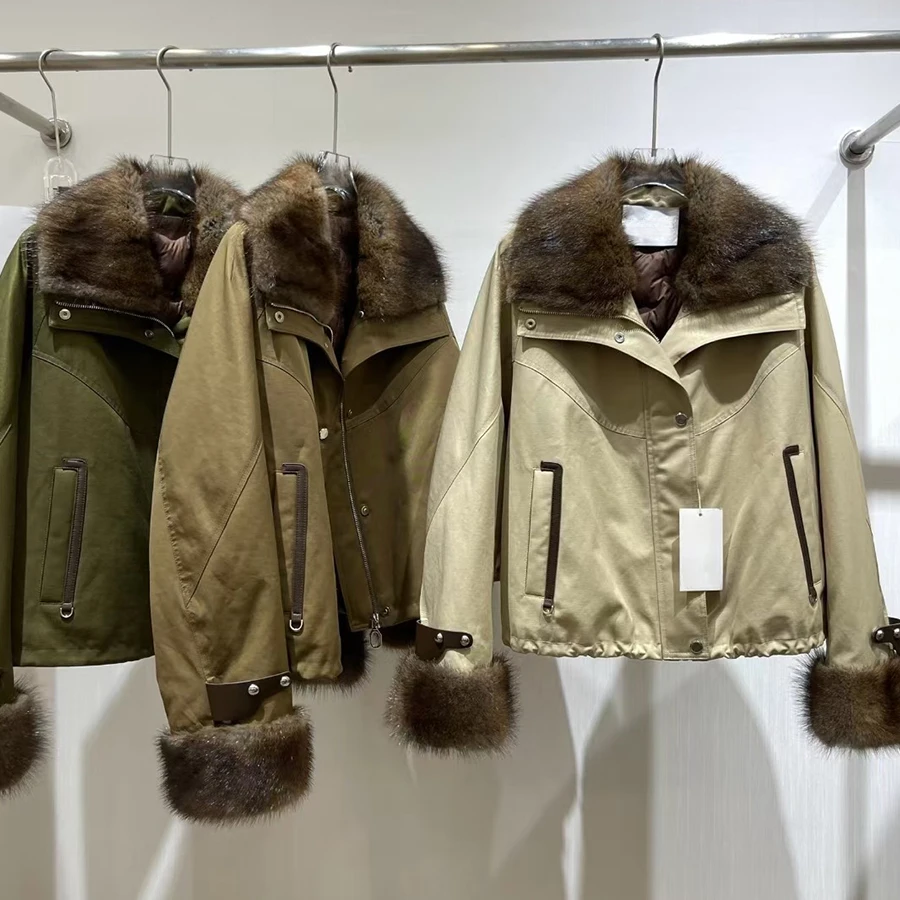 Piumino da donna con polsini con collo in pelliccia Giacca in vera pelliccia di volpe Piumino Giacca pelosa Piumino in pelliccia naturale più venduto