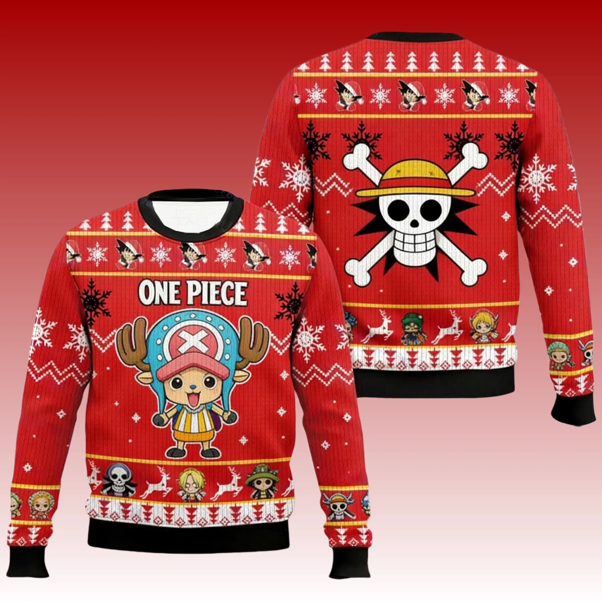2526 New Ugly Sweater Hoodie Bandai Anime One Piece Luffy and Monchi Quick-drying Sports Jersey Christmas Family Men's Wear