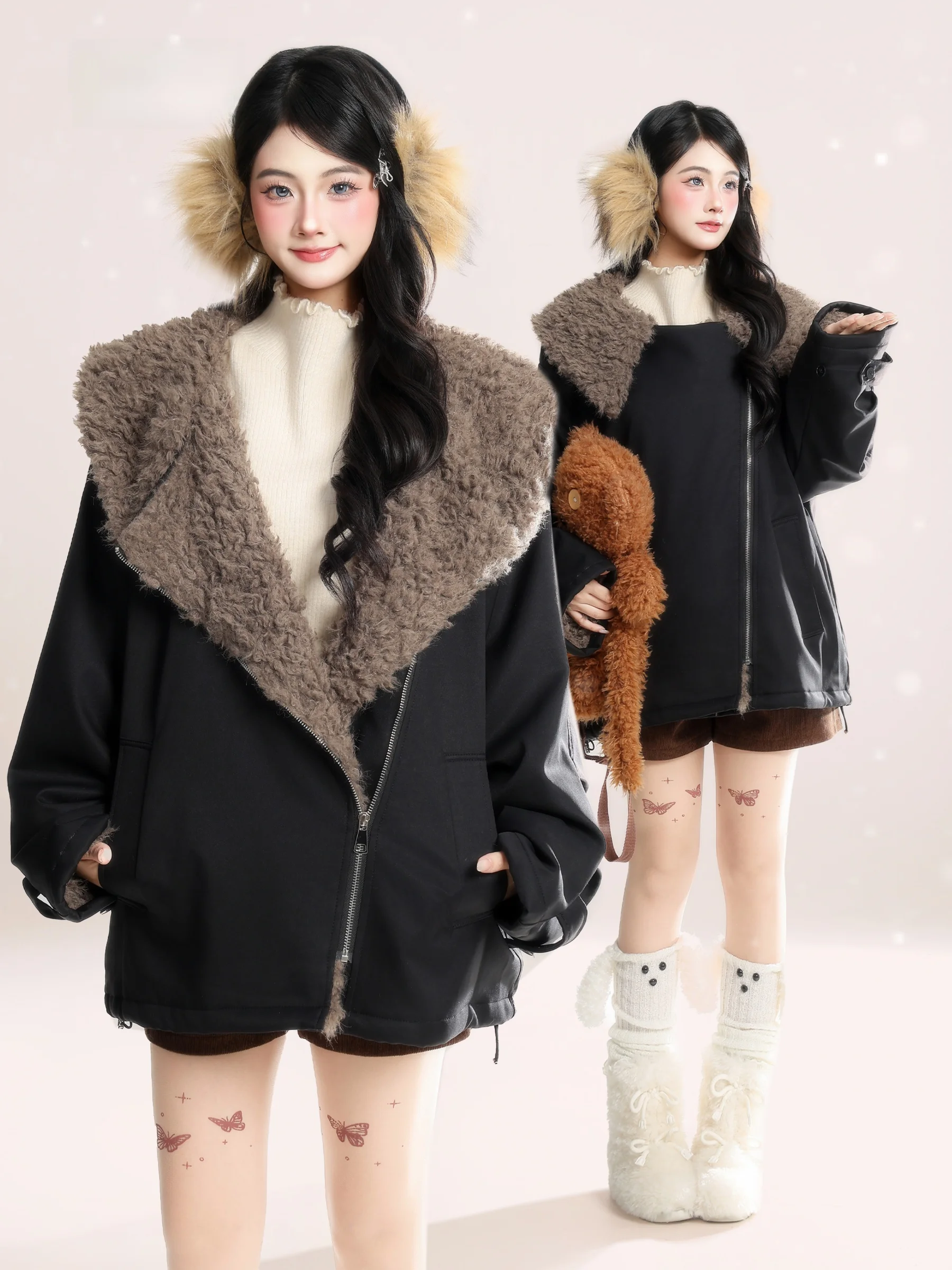 

HM американский ретро большой воротник пуховый Jaet женская зимняя новинка Sle теплая свободная верхняя одежда с меховым воротником корейский Sle