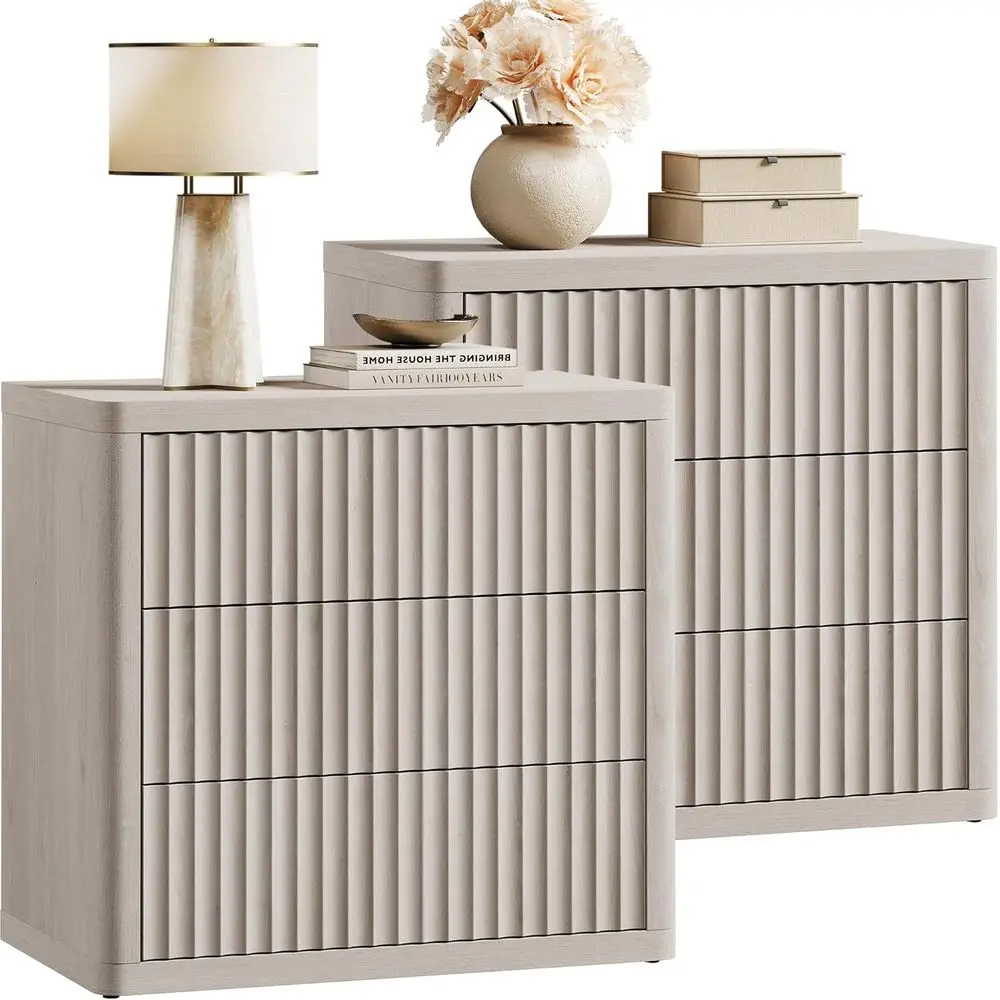 

Oversized Large Side Table with Storage, 3-Drawer Nightstand Set for Bedroom or Dorm Room