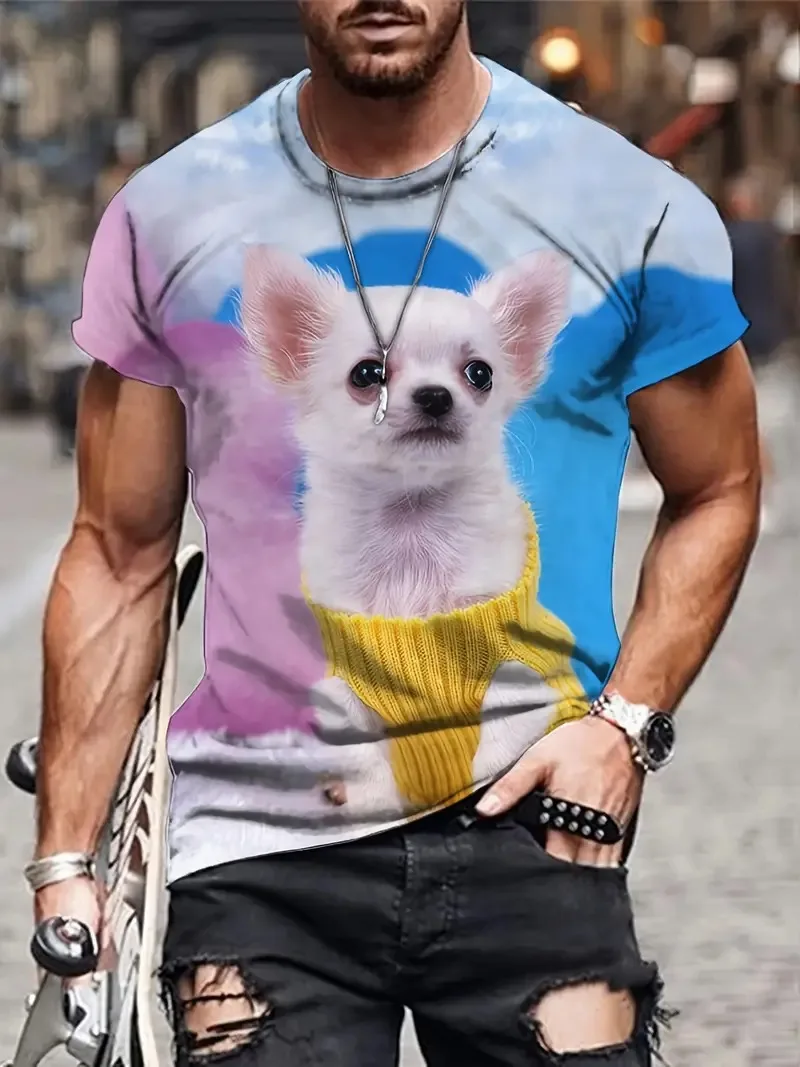 Summer Men Funny Dog T-Shirt 3D Printed Vintage Tops Tees Male Casual Stylowa odzież z krótkim rękawem Moda Crew Neck Streetwear