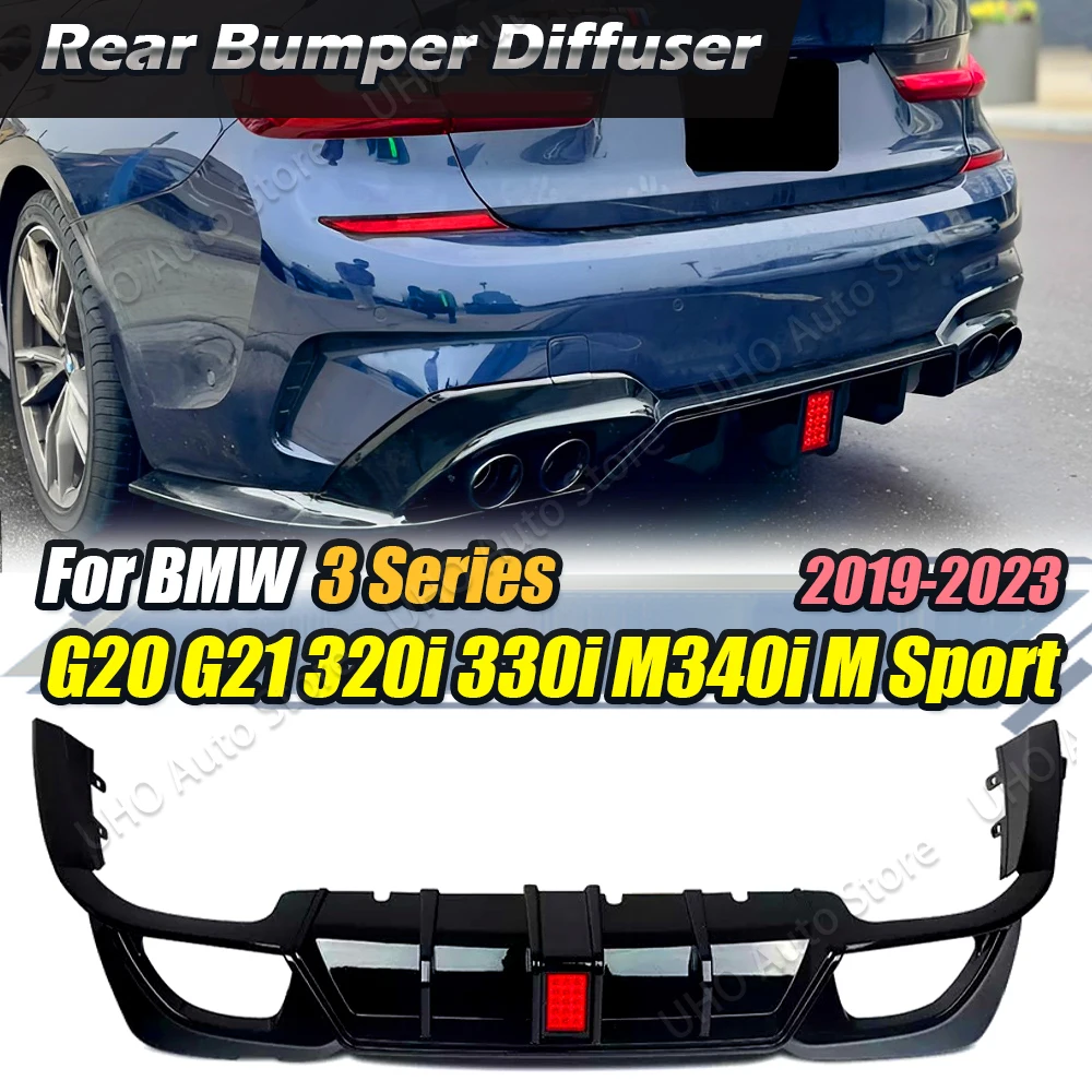 Rear Diffuser Lip For BMW G20 G21 M-Tech 320i 325i 330i M340i M Sport 2019-2023 With Light Rear Bumper Lip Splitters CMST Style