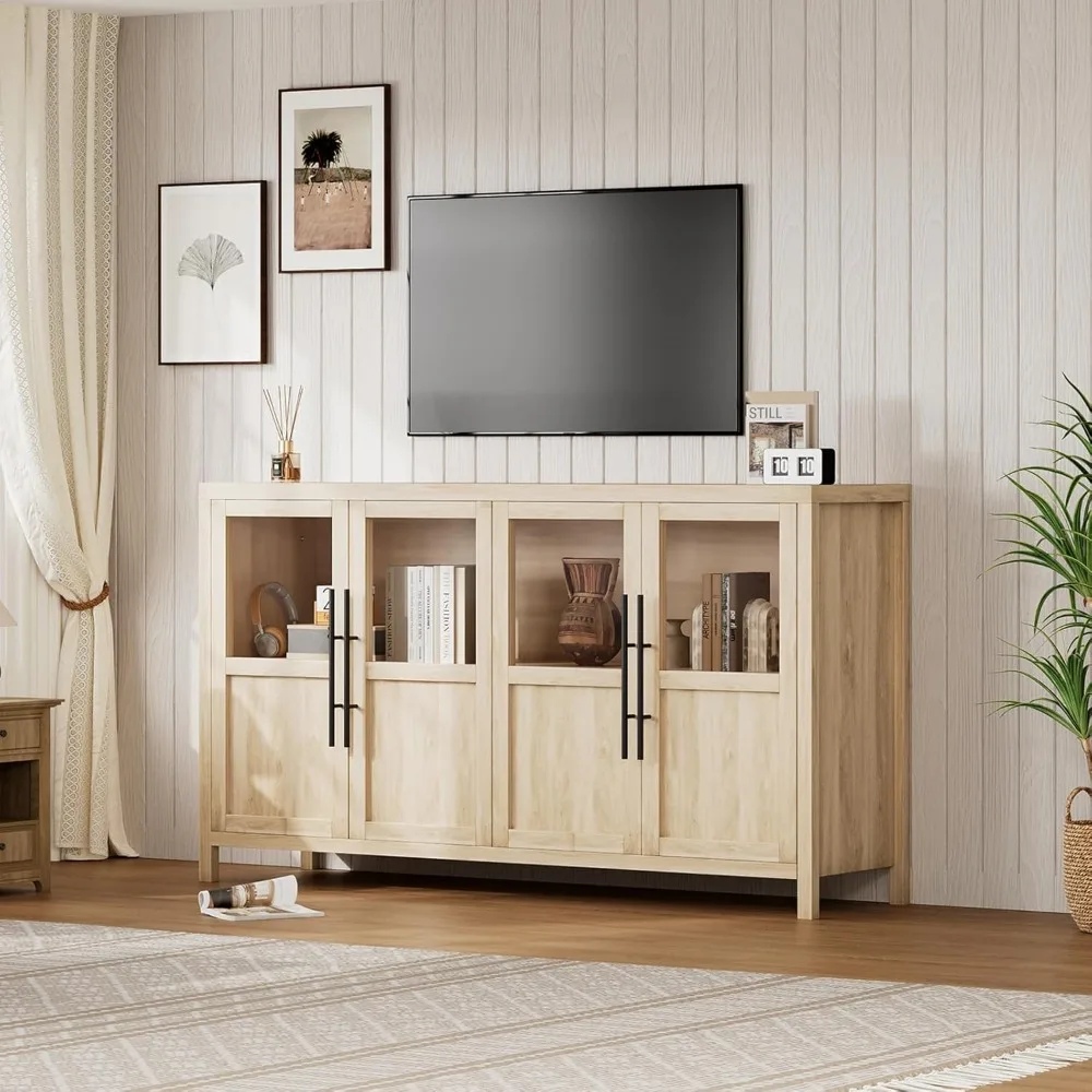 Sideboard mit Glastür, Buffetschrank, 55 hoch, Präsentationsmöbel für Küche, Esszimmer, Kaffee- und Weinbar