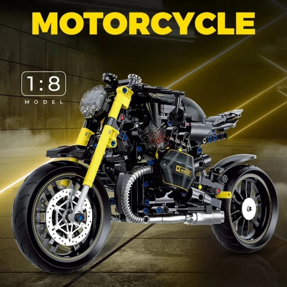 Motos técnicos 1:8, modelo de bloques de construcción, campeones de velocidad de ciudad, moto moderna, ladrillos, modelo de juguete para ensamblaje para niños y adultos