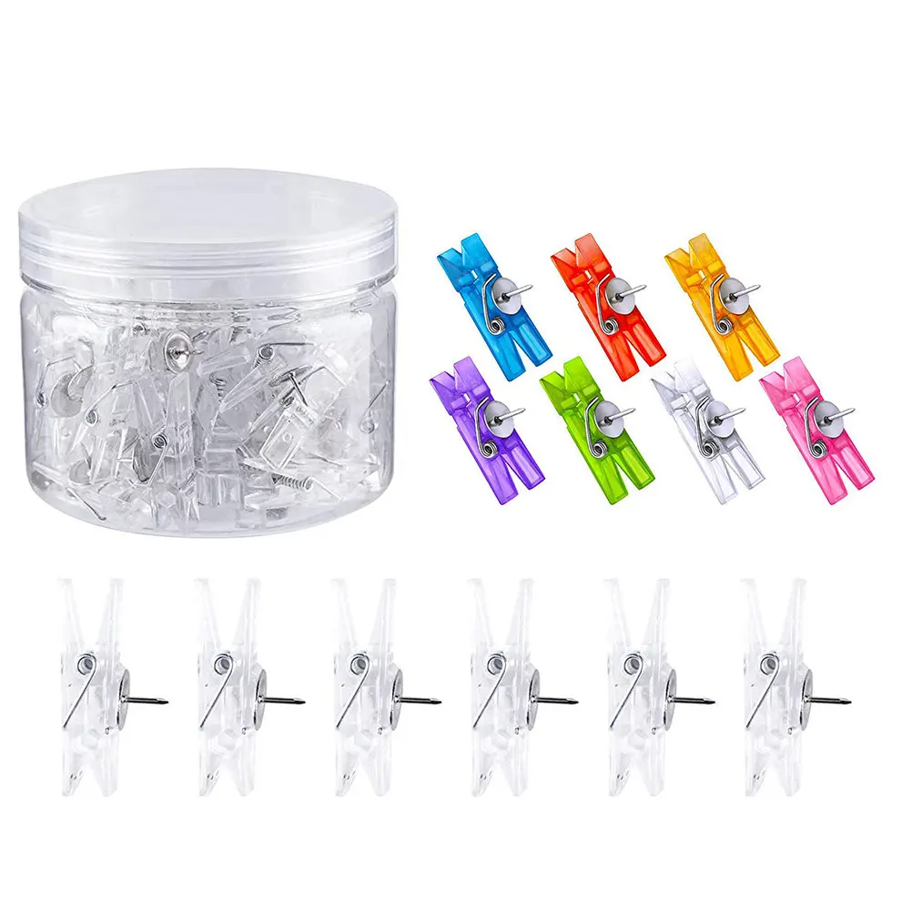 2 Boxes Multi-Function Push Pin Clips Small Plastic Photo Clips for Wall Hanging Photos Cards Crafts Wedding Birthday Party