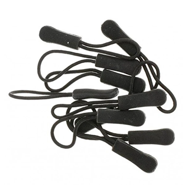 10 Anti-slip zipper puller, zipper, zipper extension trailer, practical and robust for back pack, jacket, etc.- Black