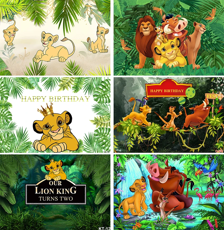 Lion King Baby Shower Tropical Jungle Happy Birthday Photo Backdrop Cartoon Lion King Themed Decoration Backdrops for Child