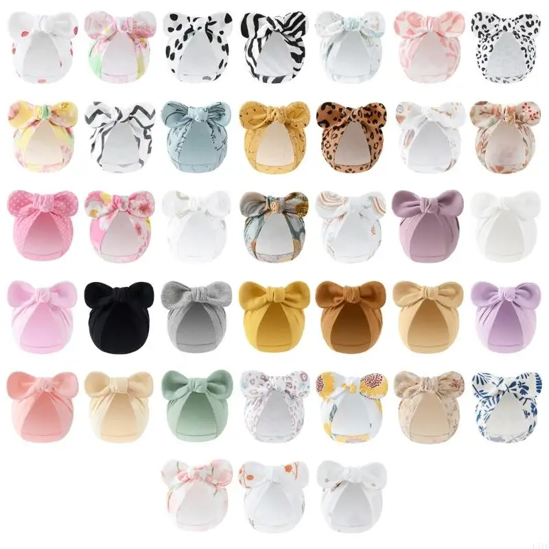 

L5YF Cotton Baby Hat for Newborns Girls 0-3 Months Stretchy Bonnet Caps with Lovely Bowknot Design for Hospital Photos