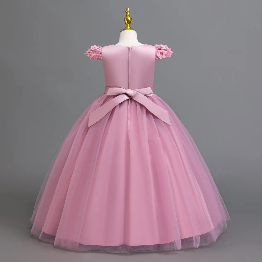 Girls Sequin Princess Dress, Elegant Long Puffy Flower Girl Gown, Short Sleeve Wedding & Pageant Dress for Birthday Party