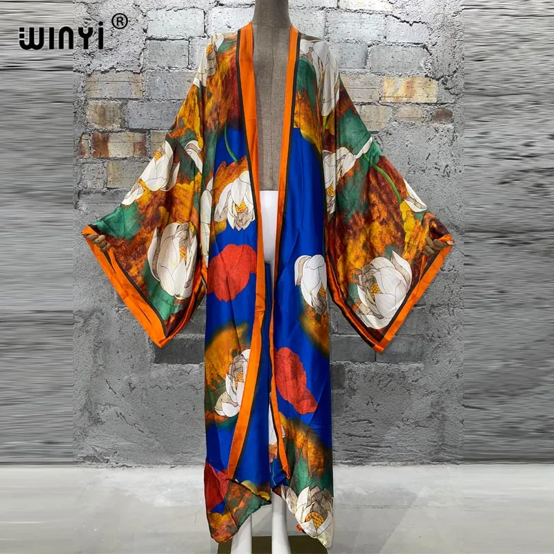 Africa 2022 WINYI Women Cardigan Loose Long Dress Cocktail Party Boho Maxi beach Holiday Batwing Sleeve kimono Robe dress