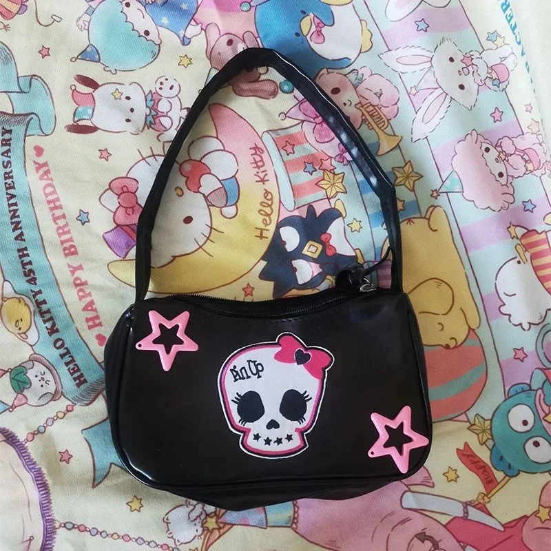 Skull Y2K Punk JK Bags Girls Korean Gothic Harajuku Retro PU Leather Zipper Handbag Halloween Shoulder Cool Bags Crossbody Bags