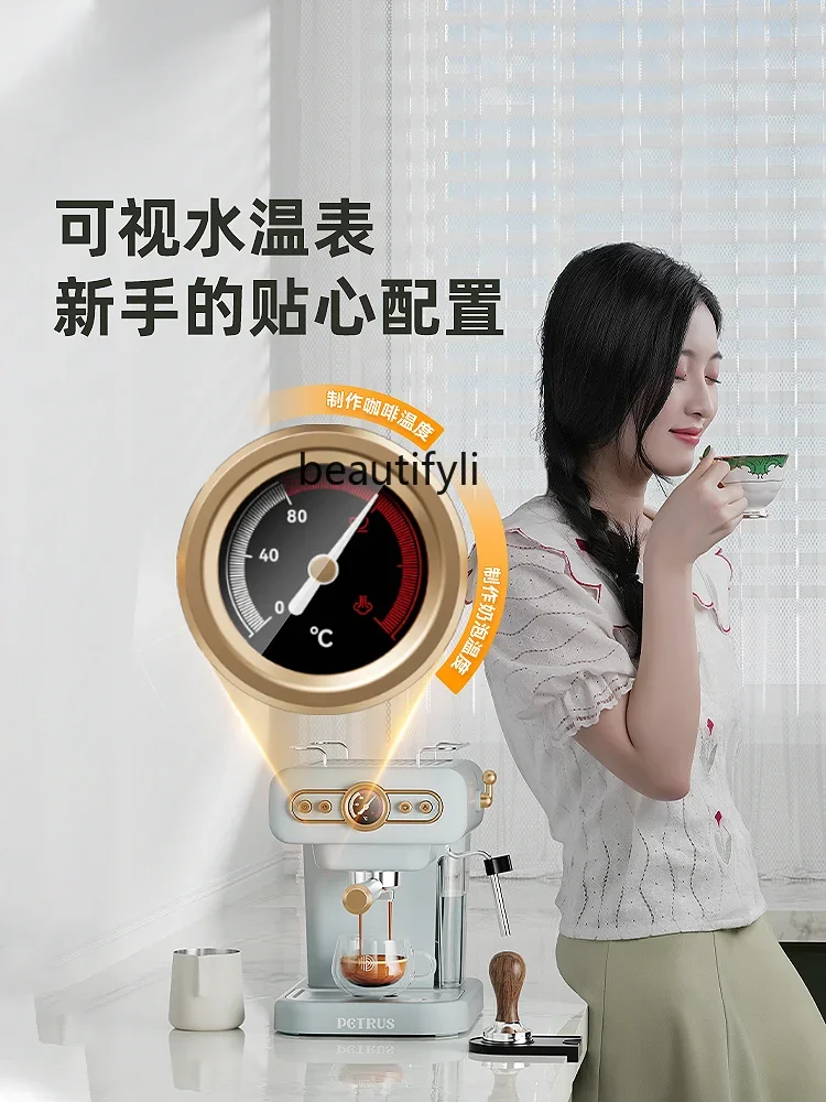 Итальянская кофемашина в стиле ретро, концентрированная, полуавтоматическая, ручная, бытовая, латте, вспениватель молока, встроенный паровой тип