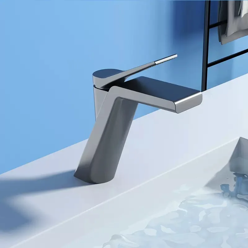 

Brass gun gray simple gun gray bathroom basin basin wash basin single hole hot and cold water faucet