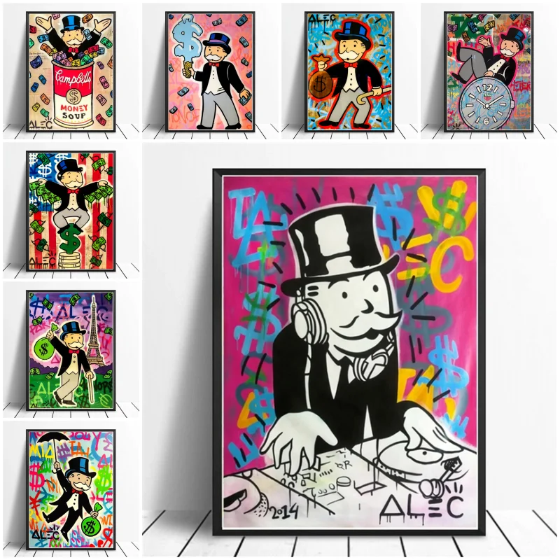 

Alec Monopoly And Inspiring Money Wall Art Canvas Poster and Print Rich Man Character Painting Office Home Room Decoration