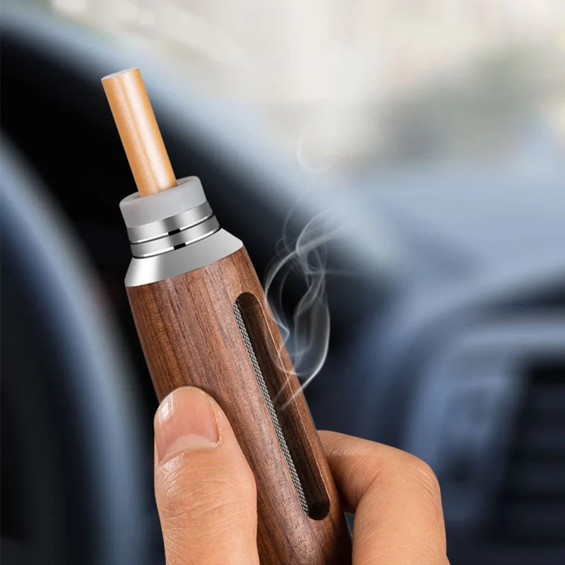 

Portable Walnut Wood Clean Mouthpiece Ashtray Cigarette Holder Ash Collection Smoking Filter Car Tobacco Pipe For Accessories