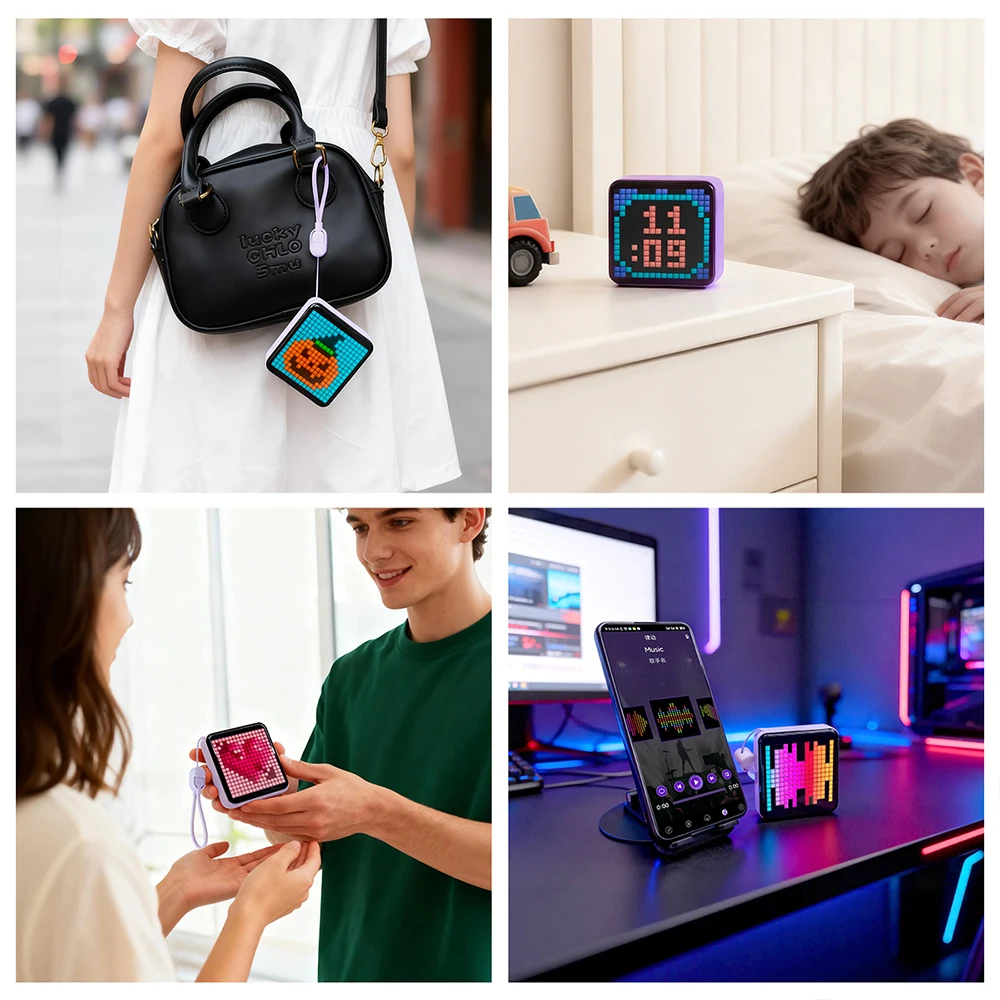 LED ピクセルディスプレイナイトライト 5000mAh Bluetooth アプリ制御 DIY テーブルライト目覚まし時計付き寝室クリスマスギフト