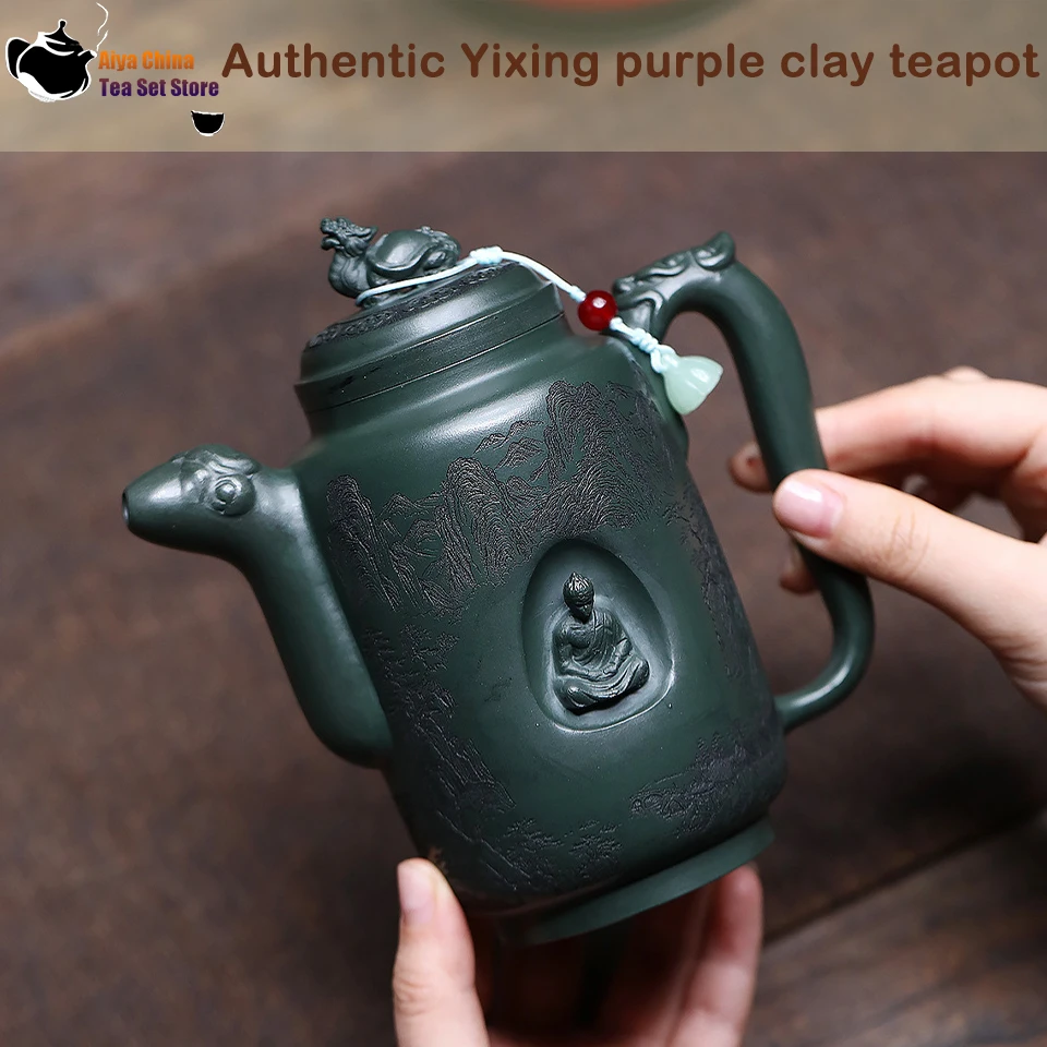 

Yixing, purple clay teapot, original ore, dark green mud, fully carved, straight drawing, Kung Fu teapot, Chinese tea set