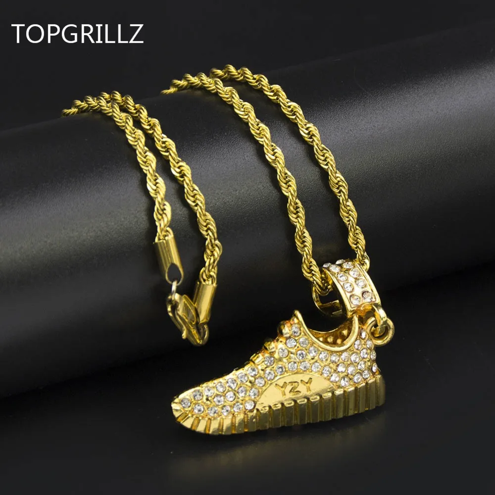 Collar con colgantes dorados TOPGRILLZ, estilo hip-hop, con letras deportivas, colgante deportivo con la inscripción 'Running Beside The Jordan', para hombres y mujeres