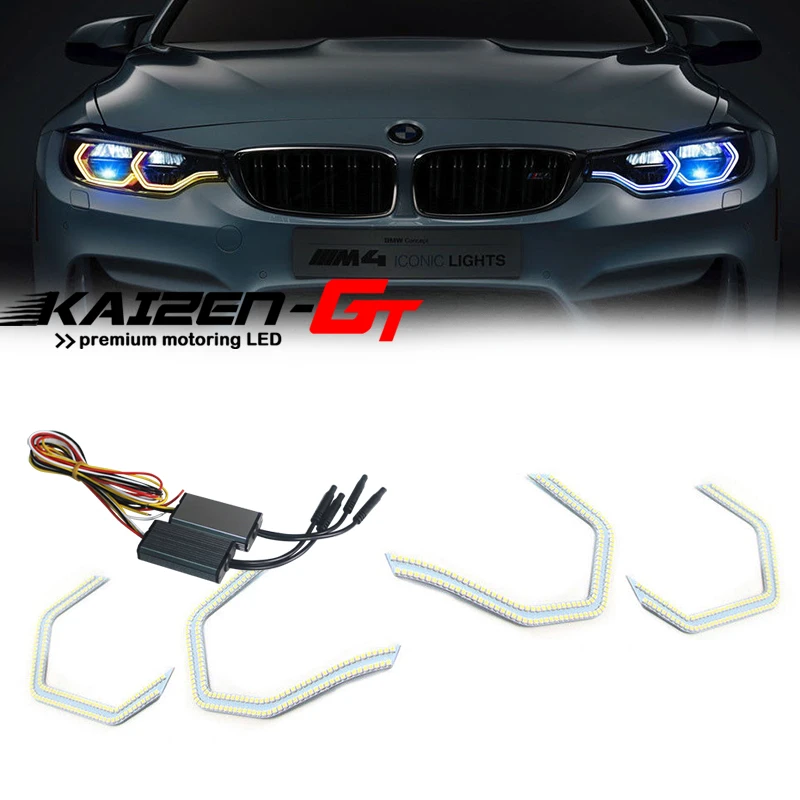 

Switchback Amber & White LED Car Angel Eyes Kit Driving / Turn Signal Lights For BMW 2 3 4 5 Series' custom Headlights Retrofit