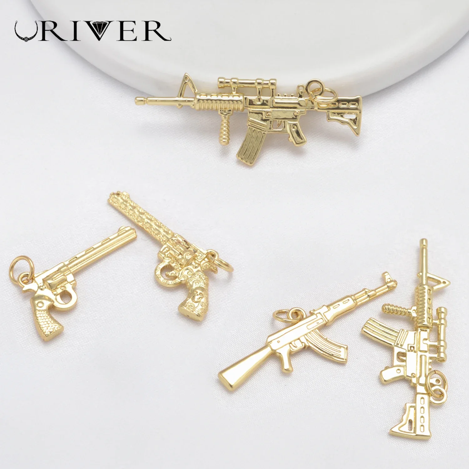 LJRVER DIY Charms Machine Gun Assault Rifle Ak-47 Pendants for Jewellery Making Supplies Gold Color Handmade Jewelry Accessories