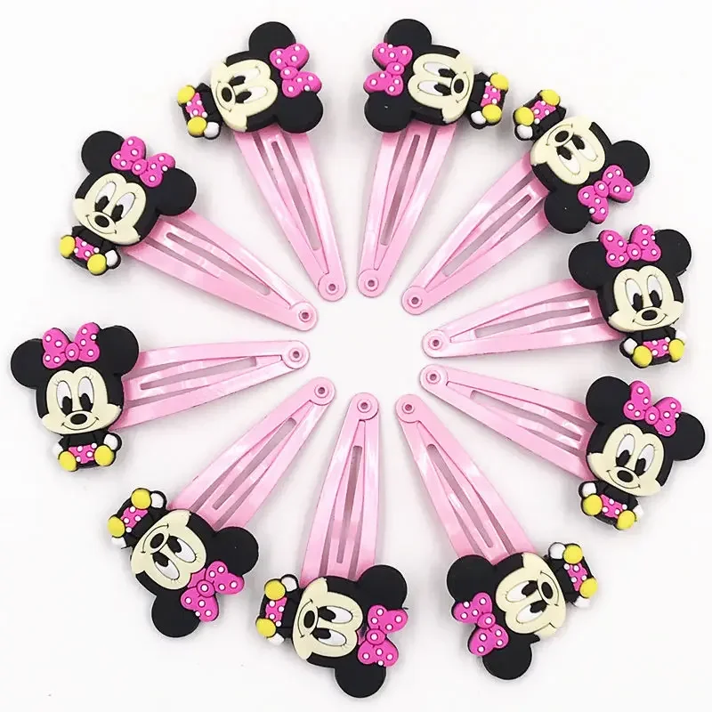 10PCS Mickey Minnie Bowknot Wave Point Donald Daisy PVC Cartoon Hairpins Hair Accessories Barrette Hair Clip Hairwear Girls Bows