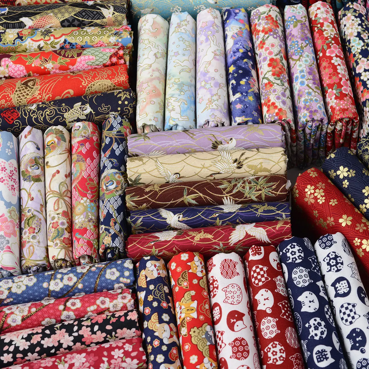 High Quality Cotton Japanese Printed Fabric By The Meter for Cheongsam Hanfu Sewing Thin Sakura Pattern Textile Comfortable Blue