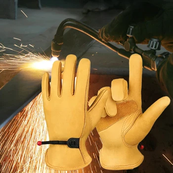 Gants de travail en cuir de vachette, travail du cuir, soudage, protection de sécurité, sports de jardin, gants résistants à l'usure pour conducteur de moto