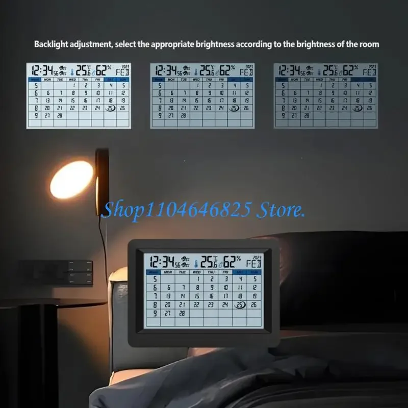 Bedroom Office Digital Calendar Clock with Large Time Date Week Display, Temperature Screen and Alarm, Desk or Wall Placement